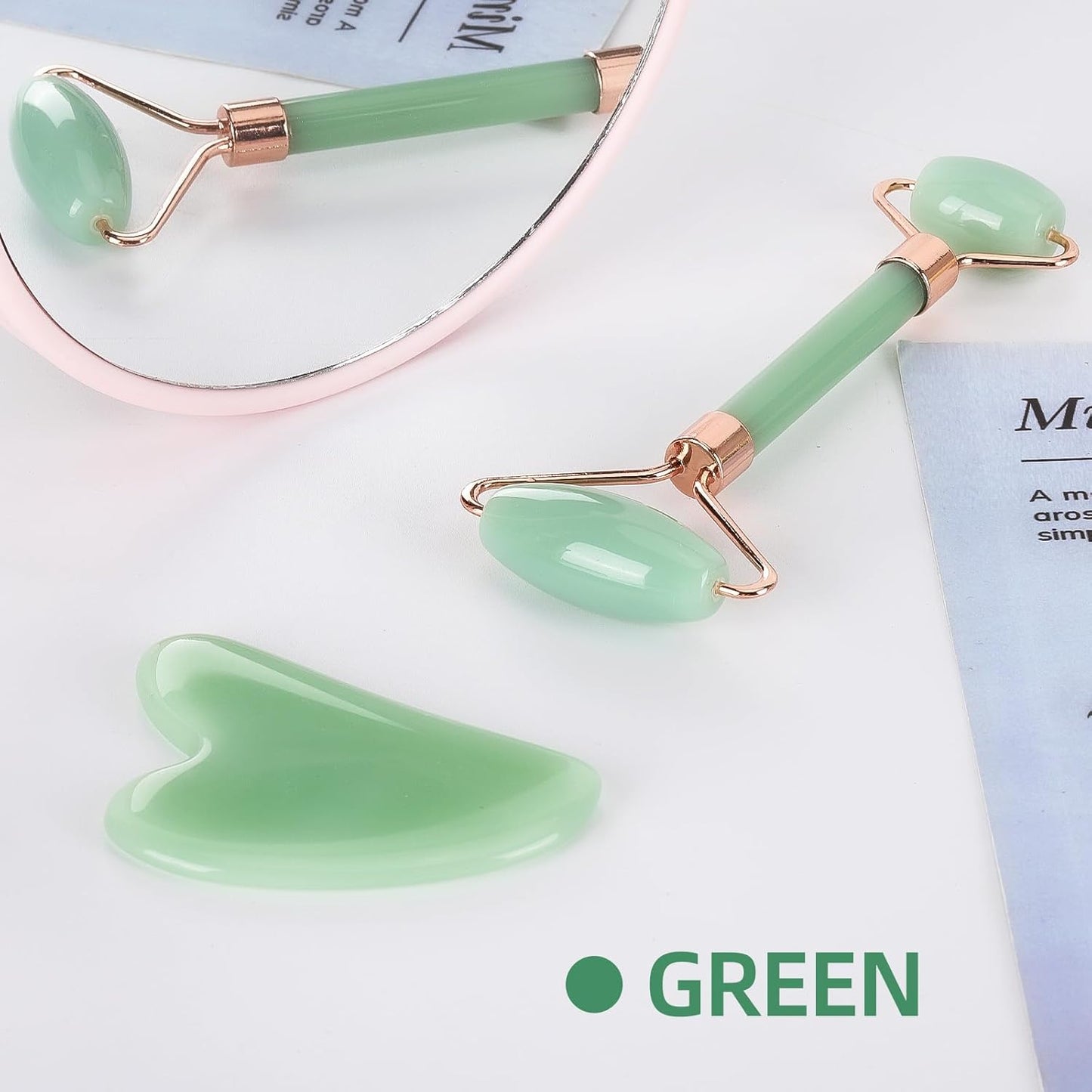 Jade Roller & Gua Sha Set – Natural Skincare Tools for Facial Massage & Lymphatic Drainage