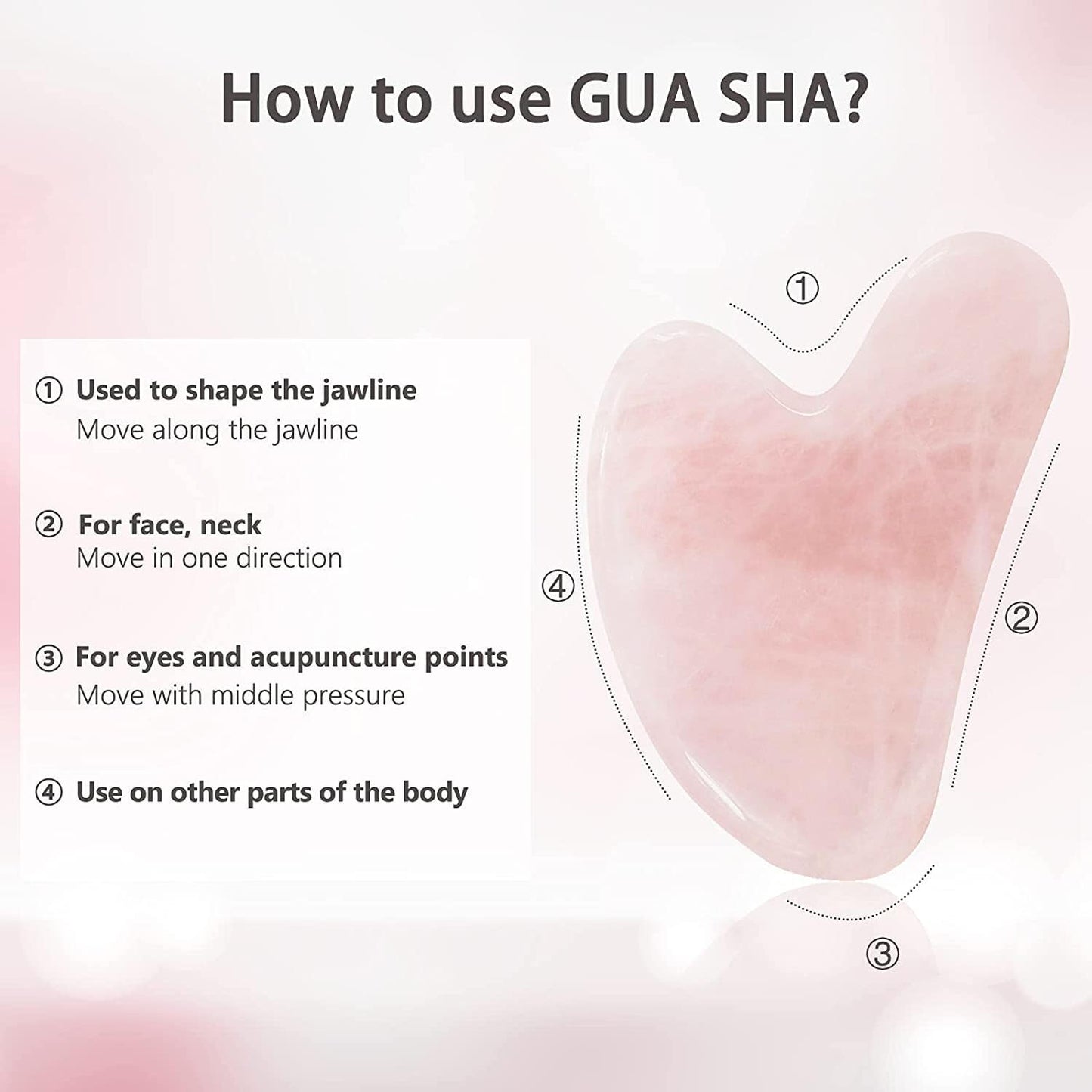 Rose Quartz Facial Roller & Gua Sha Set - Natural Skincare Tools For Lymphatic Drainage & Facial Massage