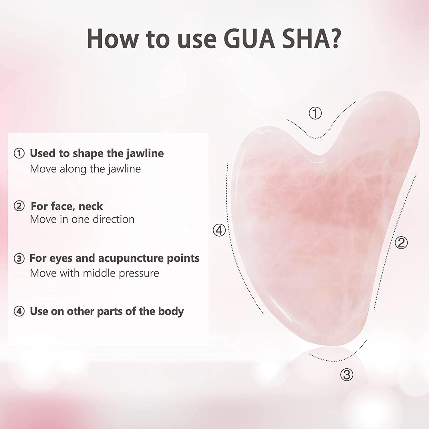 Rose Quartz Facial Roller & Gua Sha Set - Natural Skincare Tools For Lymphatic Drainage & Facial Massage