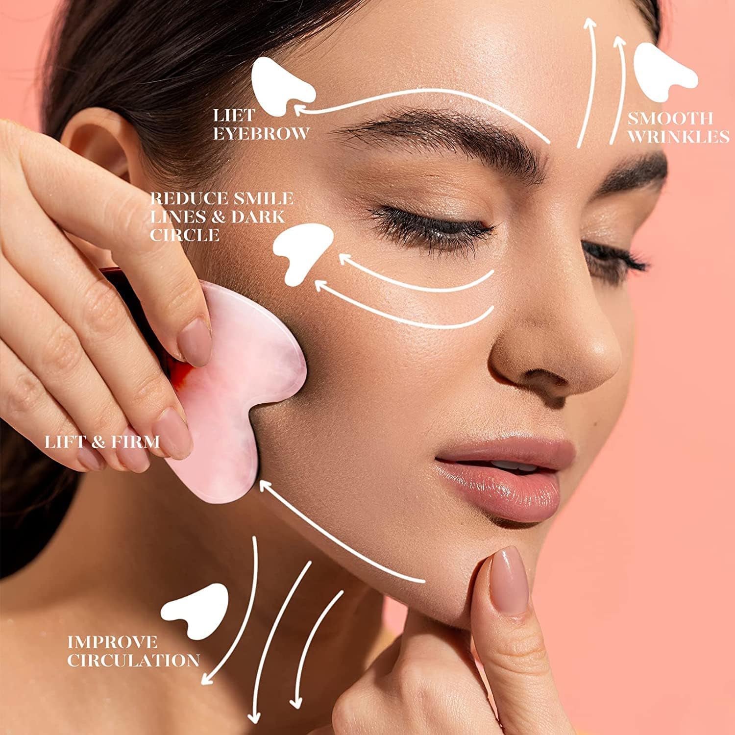 Rose Quartz Facial Roller & Gua Sha Set - Natural Skincare Tools For Lymphatic Drainage & Facial Massage