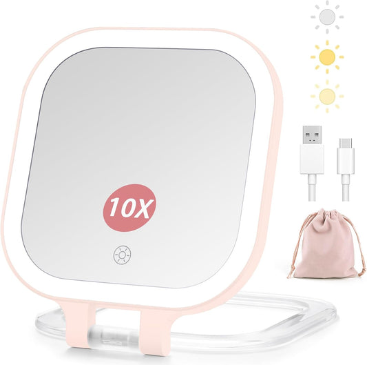 Portable Rechargeable Makeup Mirror With LED Lights - Compact & Travel-Friendly Design