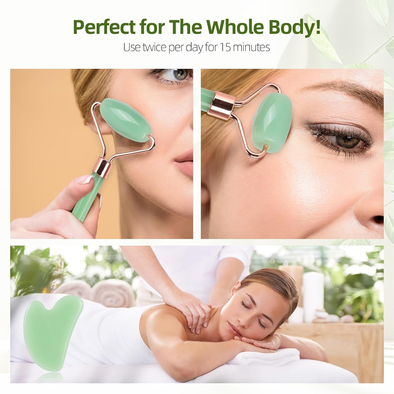 Jade Roller & Gua Sha Set – Natural Skincare Tools for Facial Massage & Lymphatic Drainage