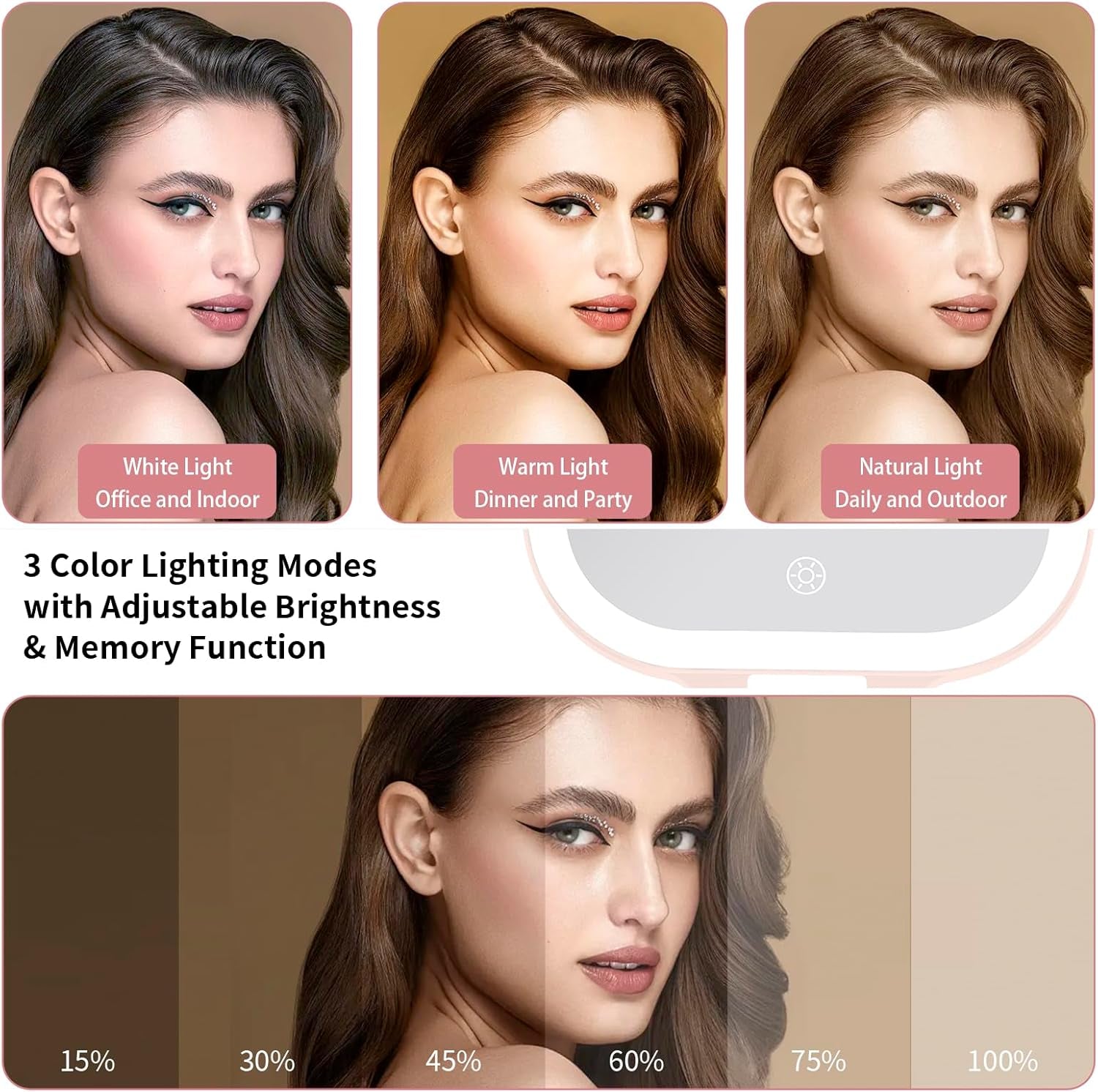 Portable Rechargeable Makeup Mirror With LED Lights - Compact & Travel-Friendly Design