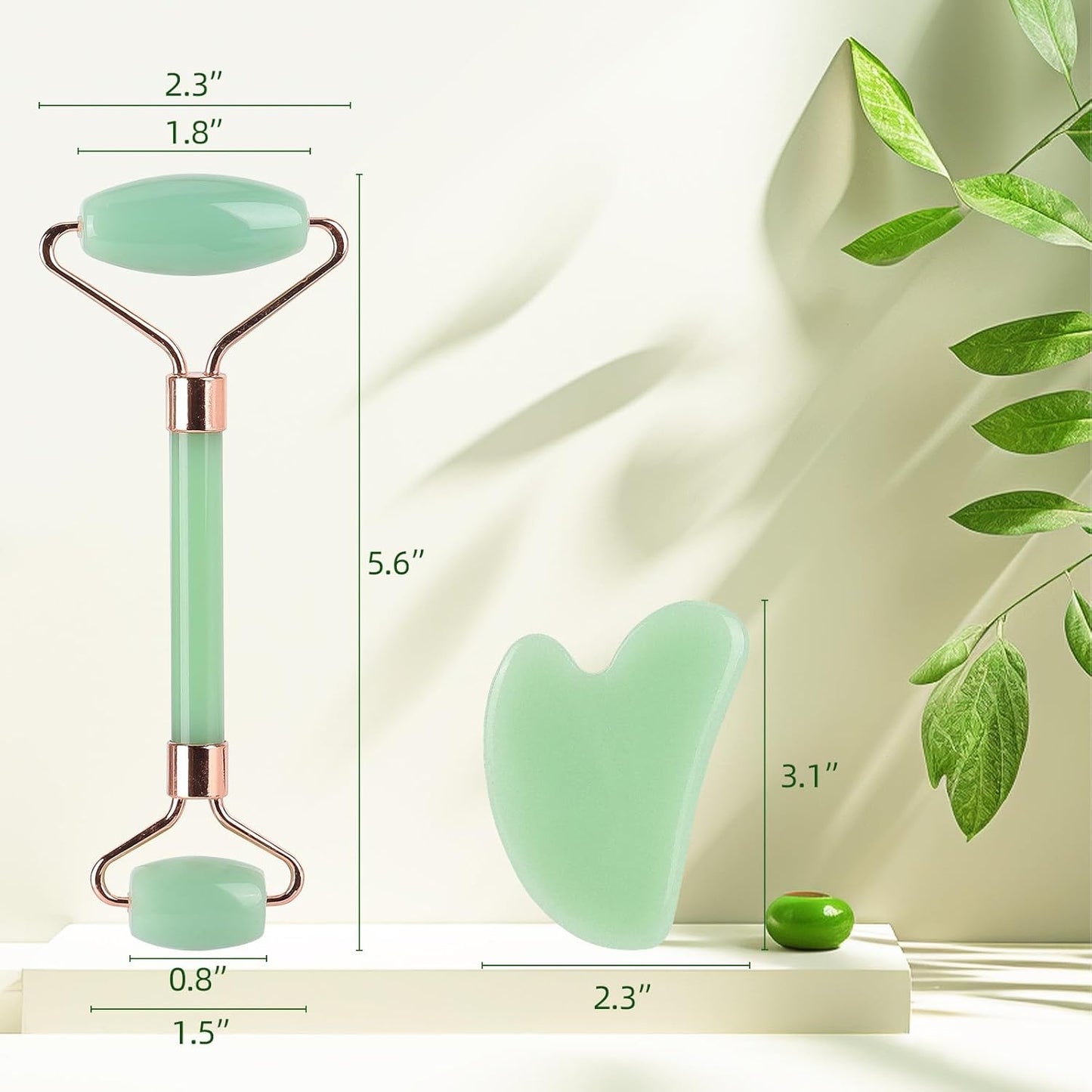Jade Roller & Gua Sha Set – Natural Skincare Tools for Facial Massage & Lymphatic Drainage