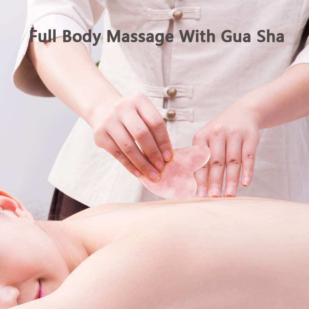 Rose Quartz Facial Roller & Gua Sha Set - Natural Skincare Tools For Lymphatic Drainage & Facial Massage